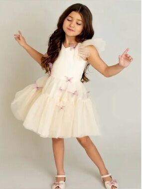 Ivory Tulle with Purple Butterfly Party Dress